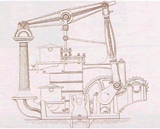 Nkres jednoho z prvnch parnch stroj pro lodn pohon. Tyto nespolehliv stroje se velmi asto koprovaly.
